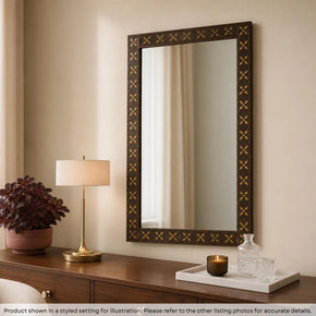 Transitional Style Wooden 30" x 52" Mirror With Brass Accents
