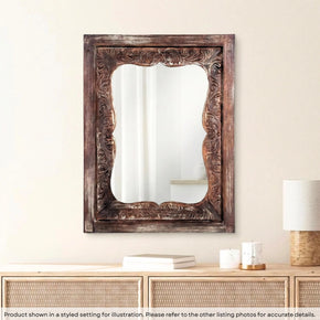 Distressed Carved 3' x 4' Solid Wood Vanity Mirror