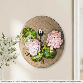 Farmhouse Style Round Wall Art With Rope And Metal Flowers