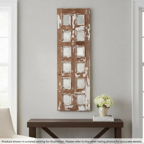 Vintage Teak Wood Window Repurposed Wall Panel With Mirror