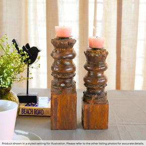 Vintage Carved Column Repurposed Rustic Candlesticks - Set of 2
