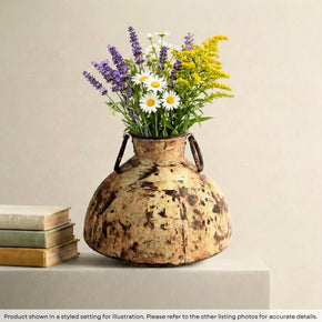 Rustic Vintage Large Metal Matka Vase With Ring Handles