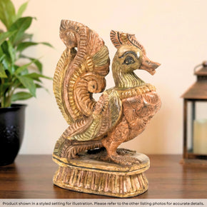 Vintage Carved Distressed Wooden Peacock Sculpture