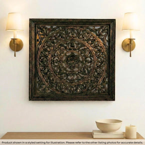 24" Square Lattice Carved Solid Wood Framed Wall Panel