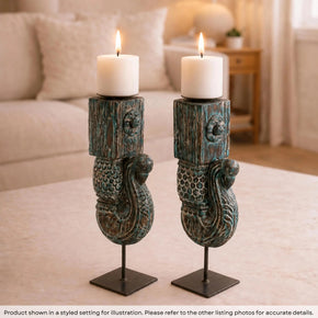 Antique Peacock Carved Corbel Repurposed 22 in. Tall Candle Holders - Set of 2