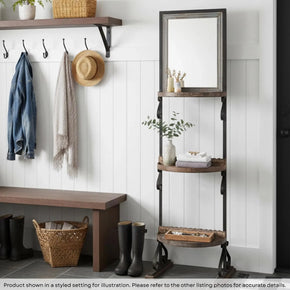 Farmhouse Style Iron & Wood Display Rack With Mirror