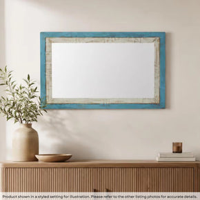 Farmhouse Style Reclaimed Wood Distressed Blue White Vanity Mirror