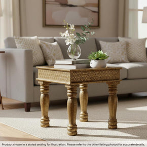 Transitional Style Unique Brass Foil Cladded 17 in. Square Solid Wood End Table