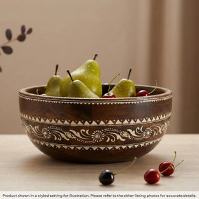 Modern Artistically Painted Wooden Round Friut Bowl - Dark