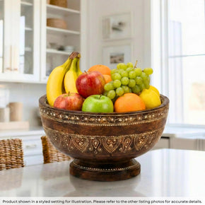 Hand Painted Wooden 11" Round Fruit Decorative Bowl