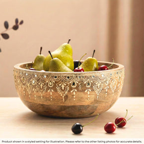 Modern Artistically Painted Wooden Round Fruit Bowl - Natural
