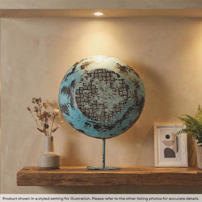 Farmhouse Style Distressed Blue Vinatge Metal Seive On Display Stand