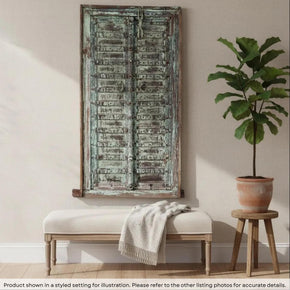 Farmhouse Style 57 in. Tall Vintage Indian Framed Door With Green Patina Wall Art
