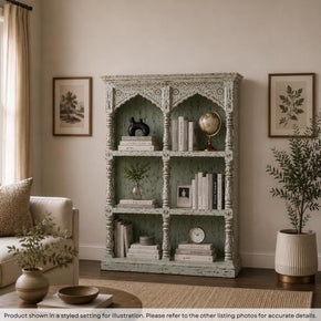 Farmhouse Style White Washed  3 Shelves Arched Solid Wood Display Unit