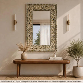 Boho Chic Hand Carved Distresed 30" x 47" Solid Wood Mirror