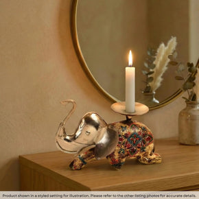 Unique Wood And Metal Elephant Candle Holder