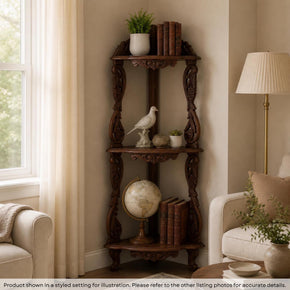 Vintage Hand Carved Solid Wood 54 inch Tall Display Shelving Unit