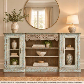 Farmhouse Style Distressed Blue Reclaimed Wood 83” Long Buffet