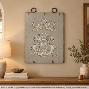 Transitional Style Vintage Hand Painted Wall Art in Distressed Gray Finish