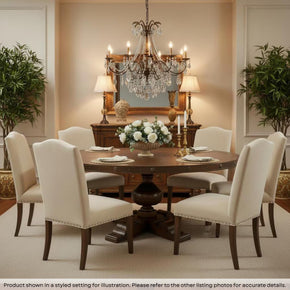 Transitional Style Solid Wood 72" Round 8-Seater Dining Table With Fleur-Di-lis Inlay