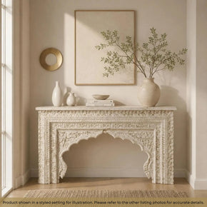 Mediterranean Style Carved Arch Solid Wood 60" Long Console Sofa Table
