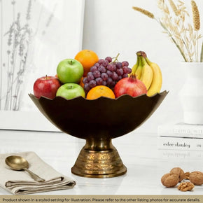 Vintage Handmade Etched 9 in. Round Brass Bowl
