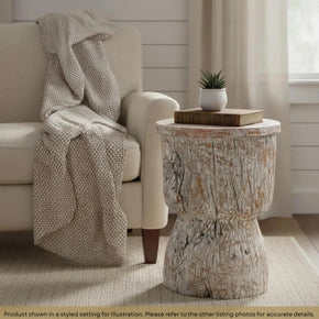 Ranch Style Antique Wooden Mortar Repurposed End Table