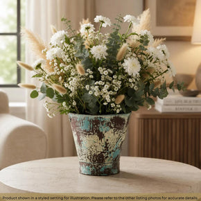 Farmhouse Style Vintage Distressed Painted Metal Bucket