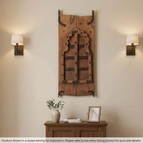 Antique Teak Wood Arched Natural Distressed Window Wall art