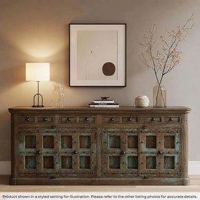 Farmhouse Style Rustic Antique Door Upcycled 93" Long Solid Wood Sideboard