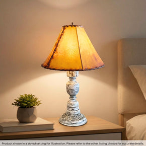 Rustic Ranch Style Wooden Table Lamp With Hide Shade