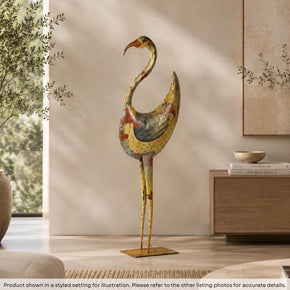 Vintage 52" Tall Whimsical Hand Painted Rustic Metal Bird Statue