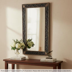 Vintage 24" x 50" Carved Floral Wooden Decorative Mirror