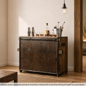 Ranch Style Rustic Wood And Metal 60 in.  Wide Serving Bar Cabinet