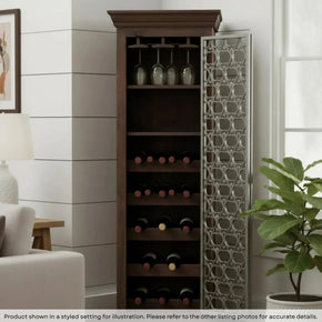 Unique Solid Wood Wine Armoire Cabinet With Metal Grill Door