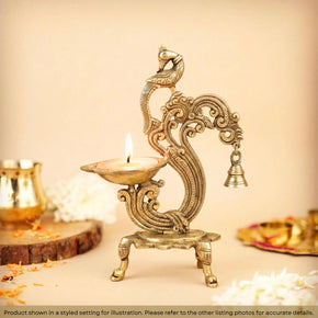 Traditional Indian Brass Peacock Oil Lamp Candle Holder