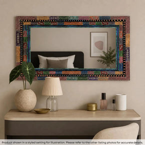 Artistically Hand Painted Solid Wood Decorative Rectangle Mirror