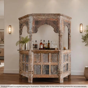 Eclectic Antique Carved Solid Wood Arches Repurposed 83 in. Tall Serving Bar