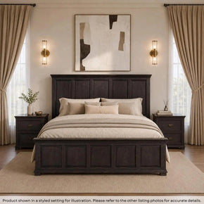 Modern Solid Wood Panel Dark Walnut Finish King Bed With Nightstands