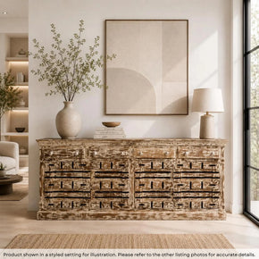 Rustic Solid Wood 4-Door Credenza With Metal Strap Accents