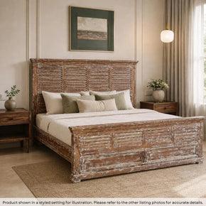 Solid Reclaimed Wood King Size Bed With Shutter Style Headboard & Footboard