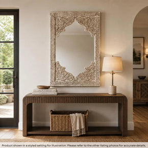 Farmhouse Style Hand Carved Solid Wood 57" x 38"  Mirror In Distressed Finish