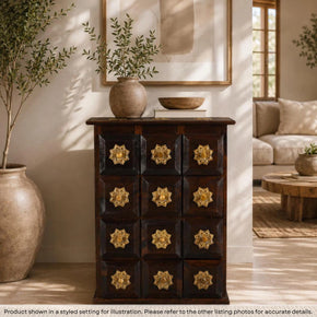 Unique 26 in. Wide Solid Wood Narrow Chest Of Drawers With Brass Accents