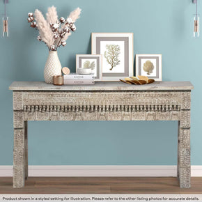 Farmhouse Style Hand Carved Solid Wood Spindles Distressed Sofa Table