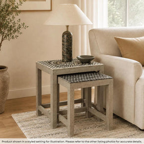 Distressed Gray Nesting Tables With Bone Inlay Top - Set of 2