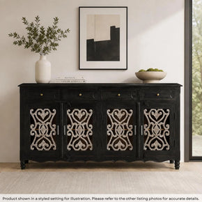 Farmhouse Style Rustic Iron Grill Solid Wood 71 in. Long Sideboard With Drawers