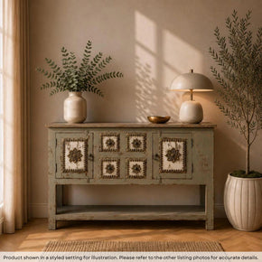 Mid Century Modern Solid Wood & Brass Accent Console With Drawers