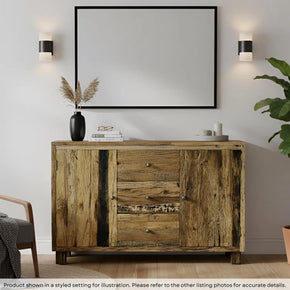 Ranch Style Rustic Aged Rail Road Ties Repurposed Teak Wood Sideboard Cabinet