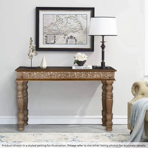 Farmhouse Style Solid Wood Carved 48" Long Distressed Sofa Table