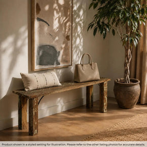 Distressed Reclaimed Teak Wood 70" Long Bench With Colored Patina